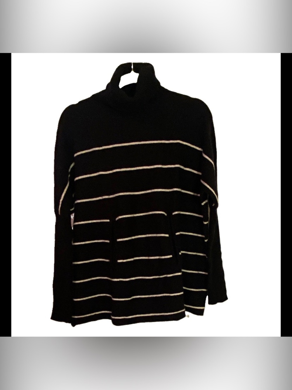 Garnet Hill Black Turtleneck Sweater with White Stripes
